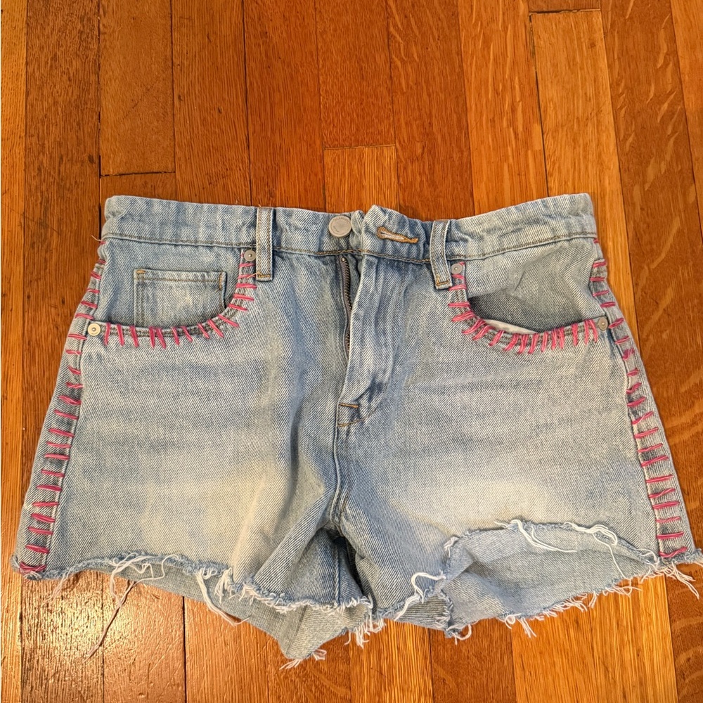 Denim Shorts with Pink Accents